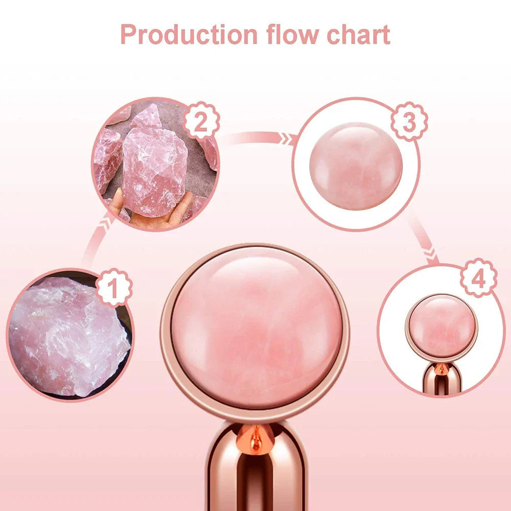 4 in 1 Vibrating Rose Quartz Roller - T/V Shaped Face and Eye Massager for Lifting, Slimming, and Beauty Care