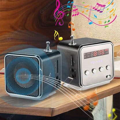 TD-V26 Portable Digital FM Radio & Wireless Speaker — Mini Stereo Receiver with LCD Display, SD/TF Card Support