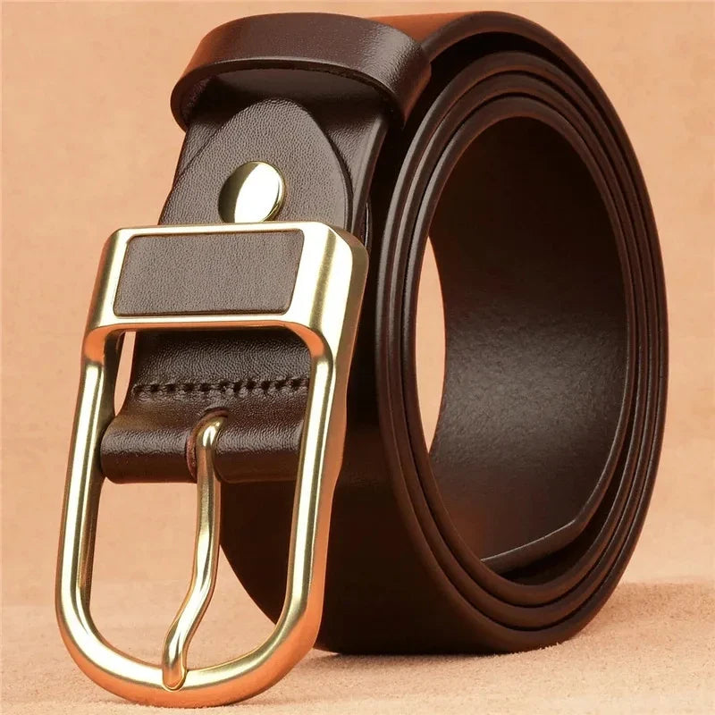 Genuine Leather Men's Belt – High-Quality Buckle, Cowskin Casual & Business Waistband, Cowboy Fashion Designer 2024 New