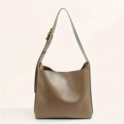Women’s Retro Faux Leather Tote Bag – Minimalist Shoulder Bucket Handbag with PU Lining