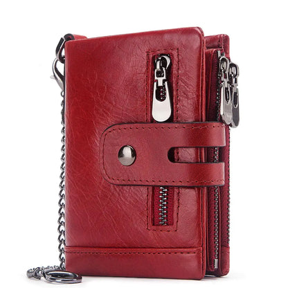 Fashion Women’s Leather Wallet — Genuine Leather Clutch with Hasp & Double Zipper, Short Coin Pocket and ID Card Holder Purse