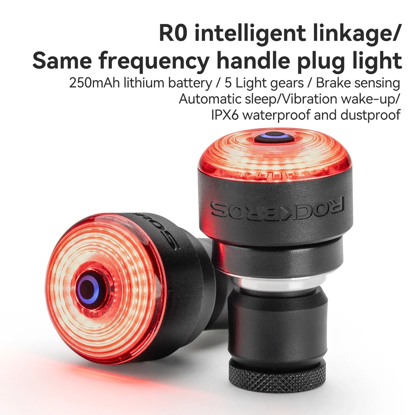 ROCKBROS Bicycle Handlebar End Lights – IPX6 Waterproof Rear Bike Lamp with 5 Modes & Brake Sensor