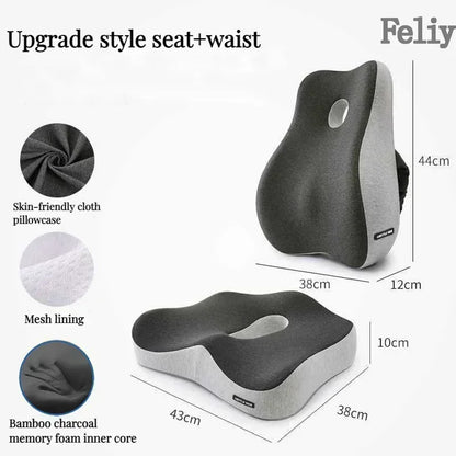 Memory Foam Office Chair & Car Seat Cushion – Orthopedic Lumbar Support Pillow with Coccyx Relief & Massage Back Pad