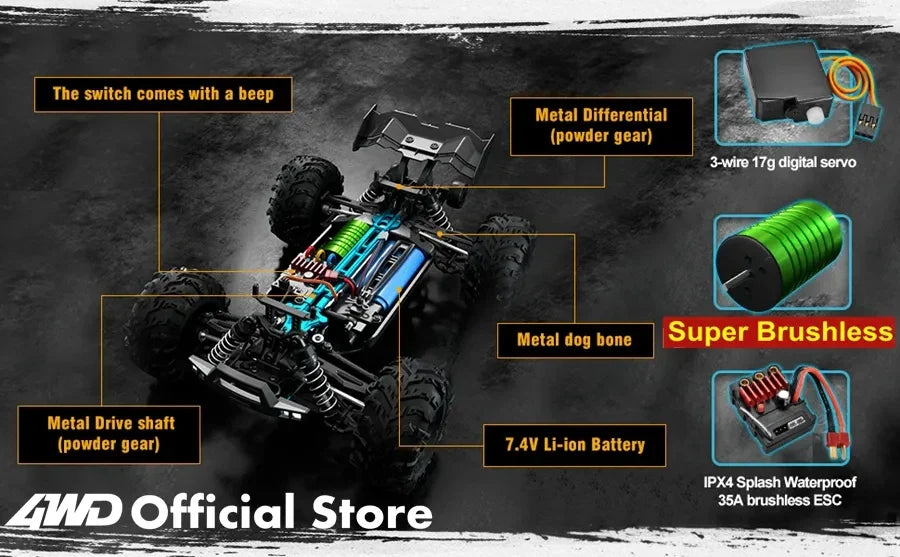 4WD Remote Control Car – Off-Road 4x4 RC High-Speed Buggy Truck, Brushless 50/80KM/H Drift Racing Toy for Kids & Adults