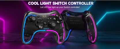 Controller 7039 for Nintendo Switch – Transparent Gamepad with RGB Lights, Turbo, Wake-Up, Multi-Platform & App Support