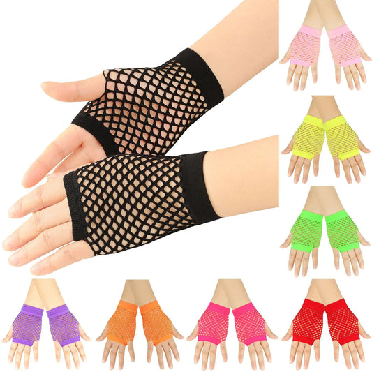 Solid Color Fingerless Mesh Gloves – Short Fishing, Party & Dance Gloves