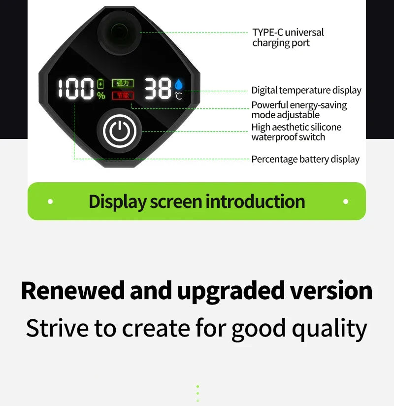 Portable Camping Shower Pump – RV & Outdoor Shower Kit with 6000mAh Battery, Full-Screen Digital Display, Adjustable Flow