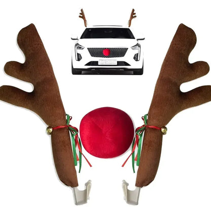 Christmas Car Decoration Kit – Deer Antlers with Red Nose & Tail Holiday Pendant Accessories