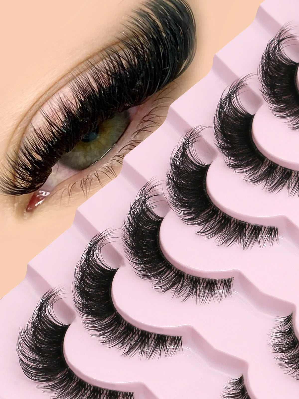 GROINNEYA Cat Eye False Eyelashes – Natural Long Clear Band Winged End Faux Mink Lashes for Eye-Enhancing Makeup