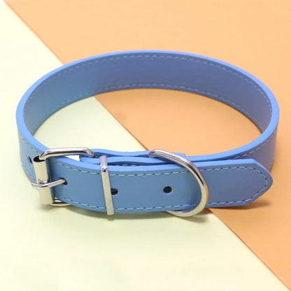 Solid Color Leather Dog Collar – Adjustable Cat Necklace & Puppy Neck Strap, Suitable for Medium & Small Dogs, Pet Supplies XS-XL