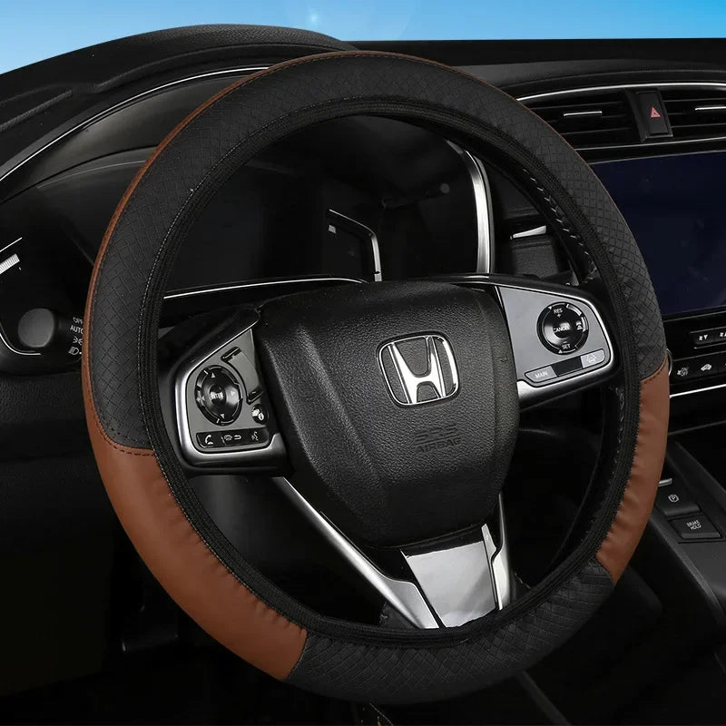 PU Leather Car Steering Wheel Cover — Breathable, Anti-Slip, 37-38cm Universal Car Accessory