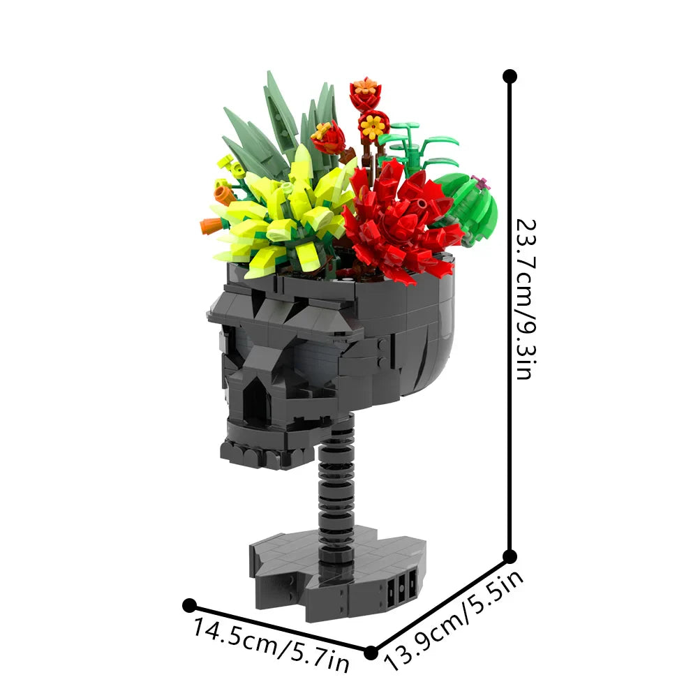 MOC Skull & Roses Bouquet Building Blocks — Gothic Crow Flower Pot DIY Toy for Kids & Gifts