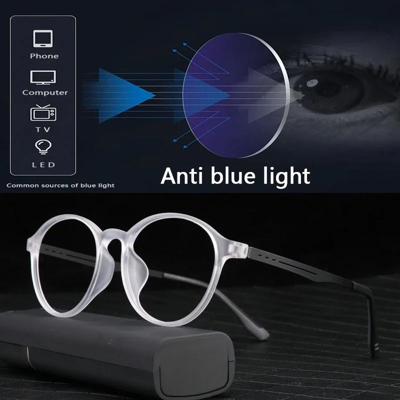 CLLOIO Ultra-Light TR90 Blue Light Blocking Reading Glasses – Classic Round Titanium Frame Optical Eyewear for Men & Women