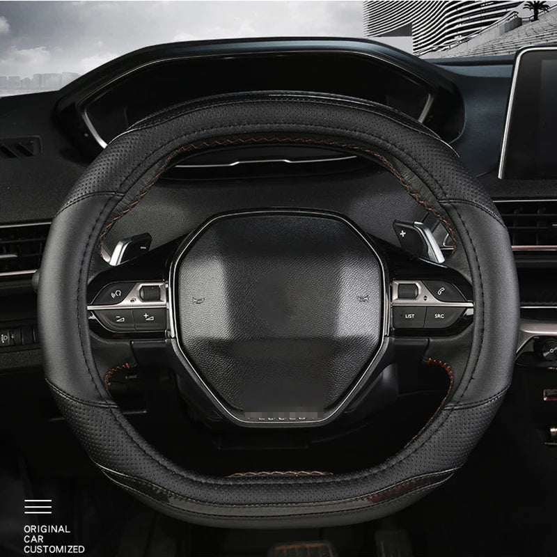 Peugeot 3008/4008/5008 Carbon Fiber & PU Leather Steering Wheel Cover — Auto Interior Accessory