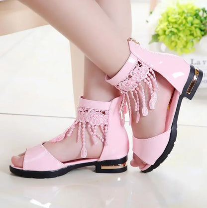 Girls Bow Sandals - Cute Summer Princess Beach Shoes with Tassel Detail