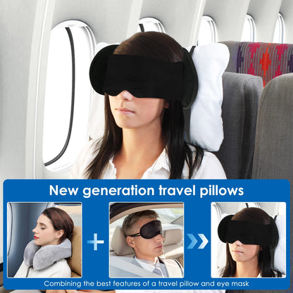 2-in-1 Travel Neck Pillow with Eye Mask & Storage Bag – 360° Support Cotton Airplane Headrest