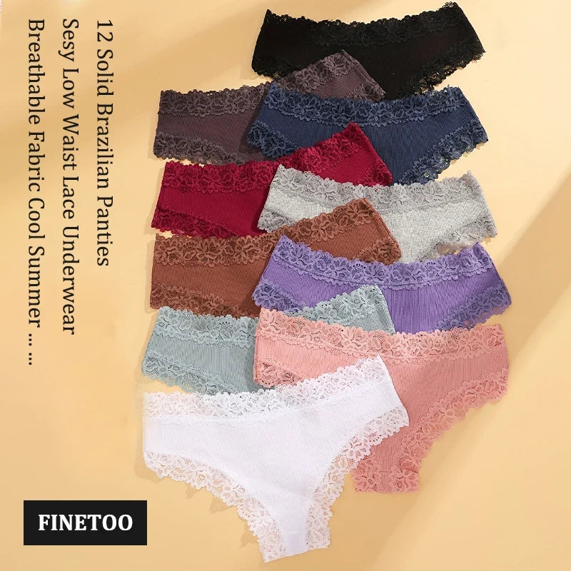 3PCS Women’s Cotton Lace Panties Set - Low Waist Brazilian Bikini Underwear Soft Floral Lingerie T-Back Style