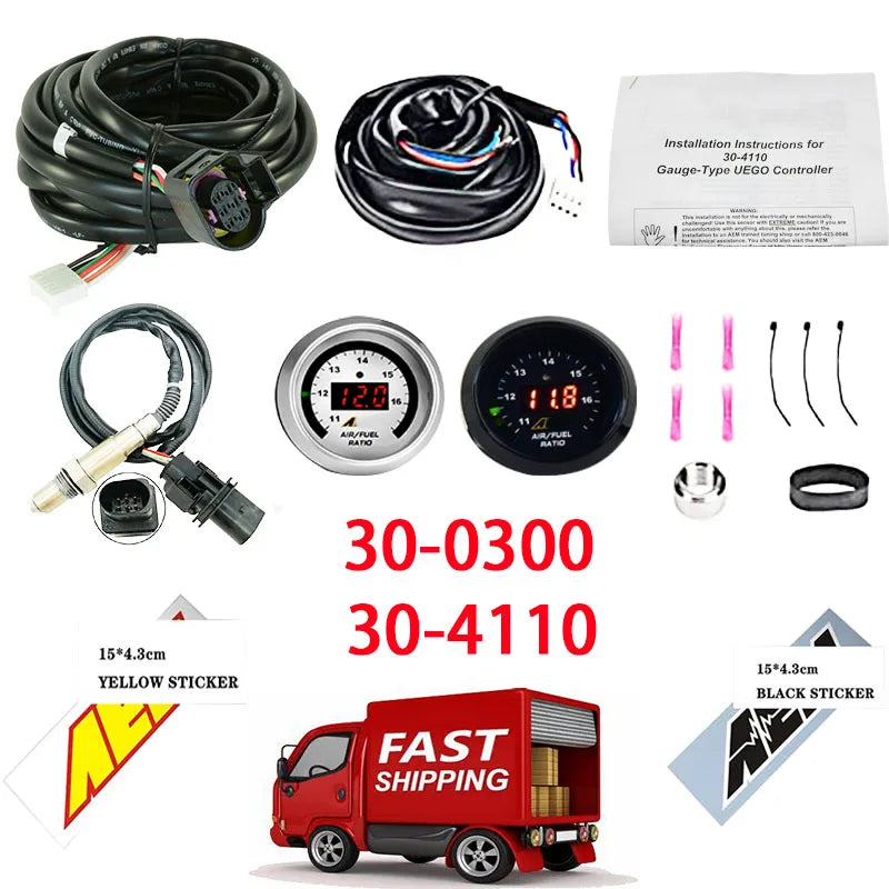 AEM Wideband Gauge Kit — 30-4110 / 30-0300 X-Series AFR O2 UEGO Air Fuel Ratio Gauge 2 1/16" with LSU 4.9 17025 Sensor