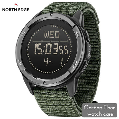 NORTH EDGE ALPS Men’s Digital Carbon Fiber Sports Watch – Shock-Resistant Military Style, Super Light, 50M Waterproof with Compass