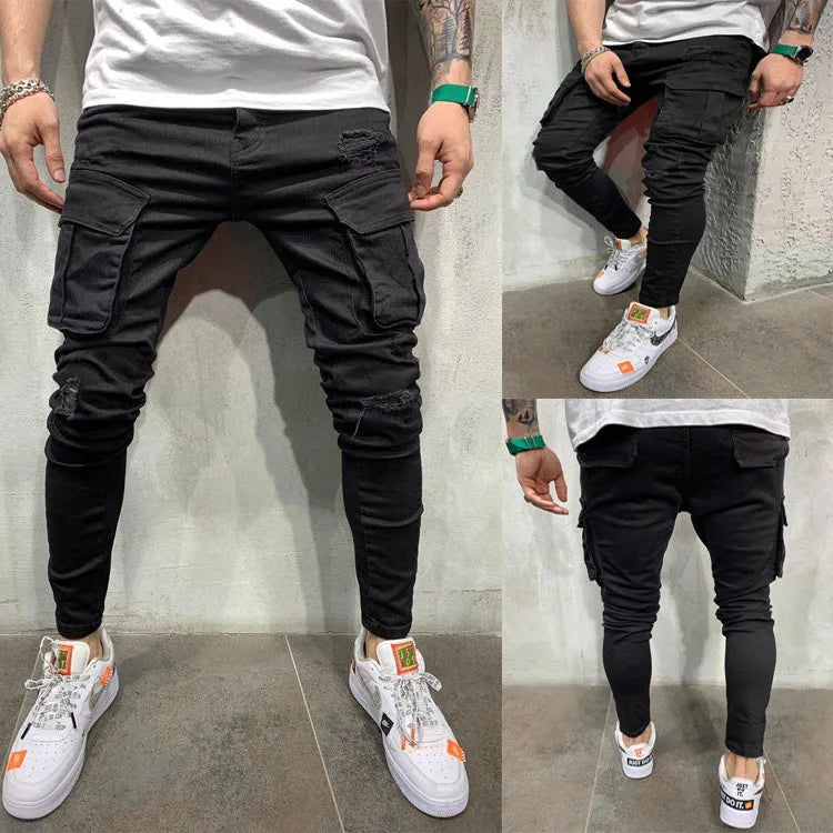 Men’s Retro Washed Stretch Denim Jeans – Slim Fit Zipper Casual Skinny Pencil Pants, Plus Size