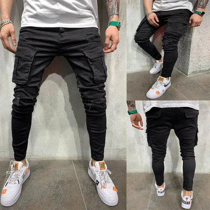 Men’s Retro Washed Stretch Denim Jeans – Slim Fit Zipper Casual Skinny Pencil Pants, Plus Size