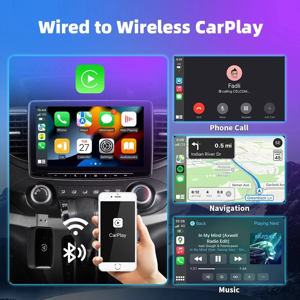 Mini Wireless CarPlay Adapter - Smart Dongle for Android Auto, Plug and Play, Compatible with Audi, Toyota, Mazda, Nissan, Chevrolet, Suzuki, Subaru