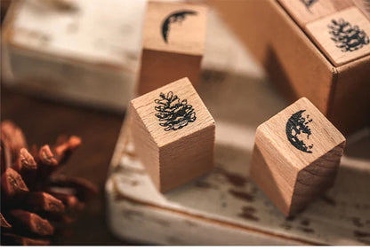 Yoofun 7-Piece Vintage Moon & Plant Wooden Stamps — Rubber Stamps for Scrapbooking, DIY Craft & Stationery