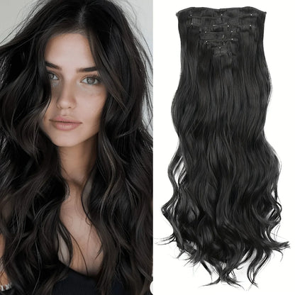 Women’s 7Pcs Hair Extensions with 16 Clips – Natural Black Straight Ombre Hairpiece