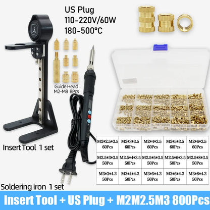 Heat Set Insert Tool Kit for 3D Printing – M2–M8 Brass Threaded Copper Nuts & Soldering Iron Tips