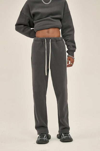 Straight-Lined Solid Color Cashmere Sweatpants – Soft Cozy Lounge Pants