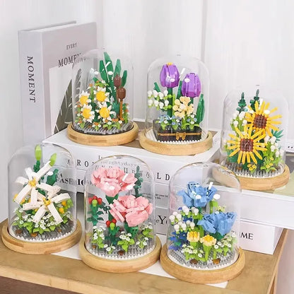 Eternal Block Flower Assembly Bouquet - Unique Desktop Decoration Toy for Children's Puzzle Fun