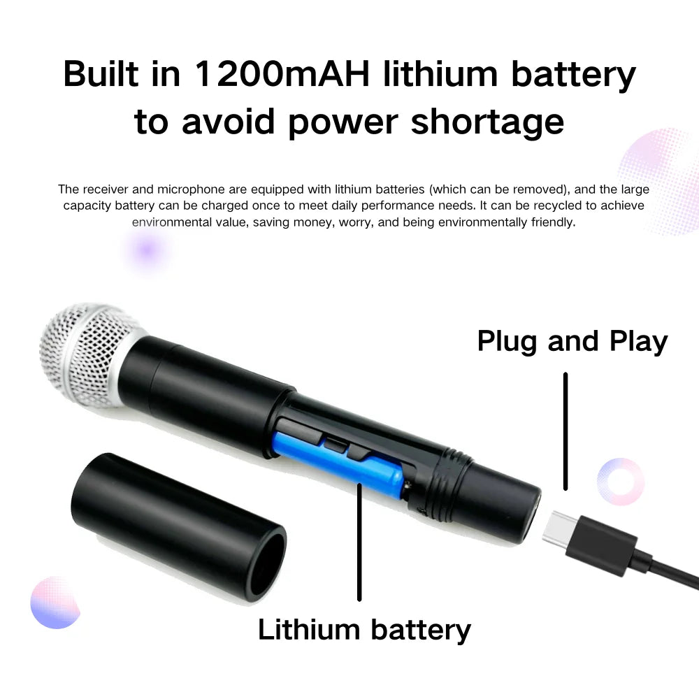 GLXD4 Professional Wireless Microphone – Dual Channel UHF Rechargeable Mic for Stage, Speeches & Live Streaming