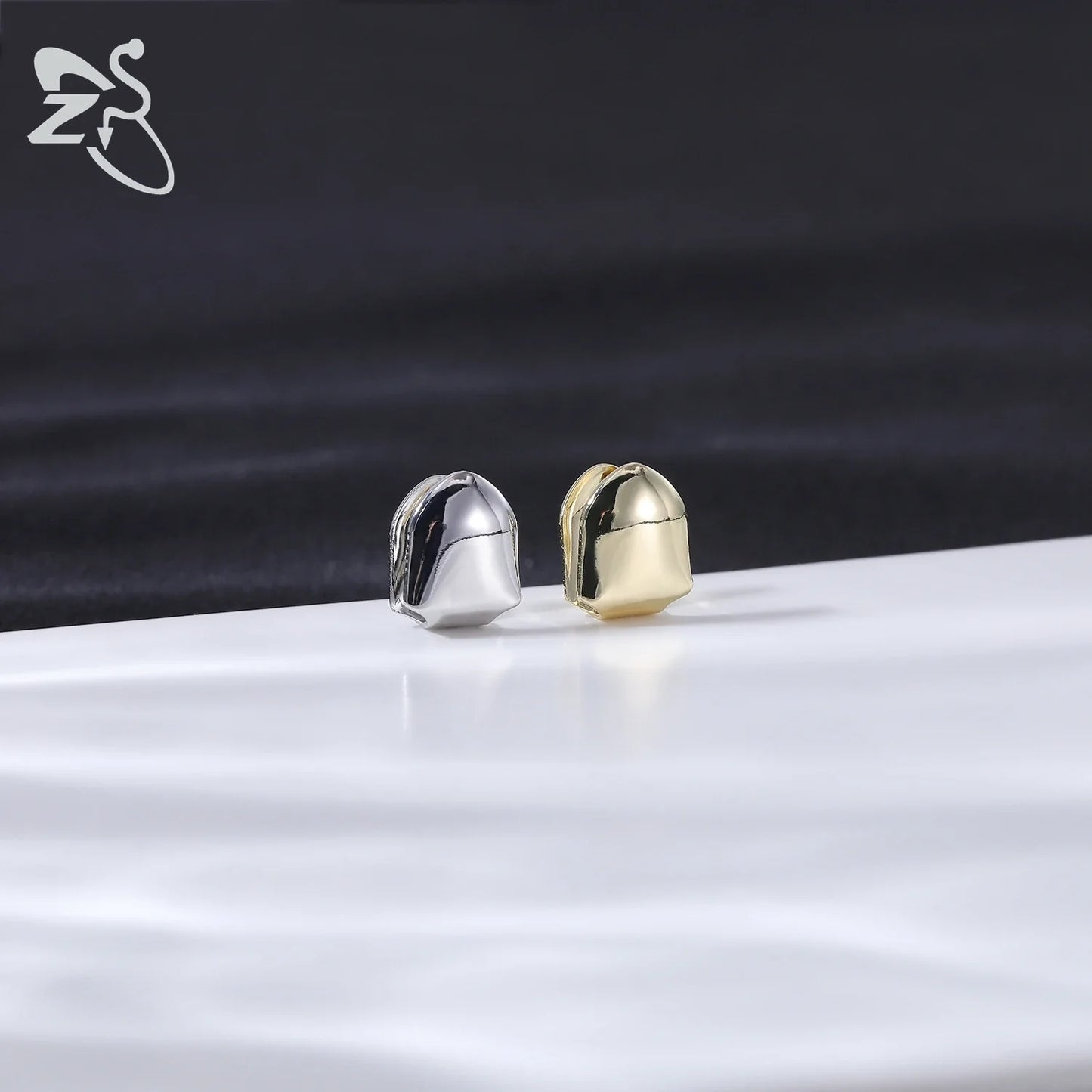 ZS Hip Hop Grillz – Silver/Gold Plated CZ Crystal Cross & Rose Star Tooth Cap, Top & Bottom Set