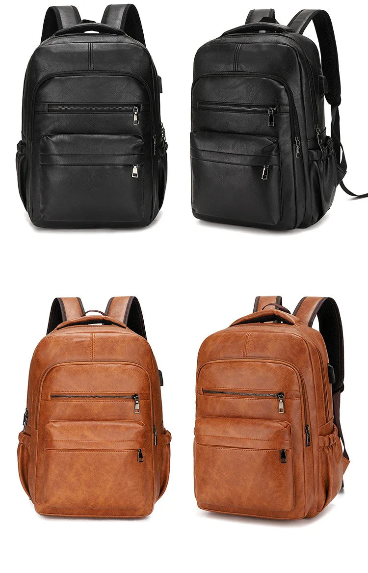 High-Quality USB Charging Backpack for Men – PU Leather Laptop Backpack for Teenagers & Boys, Large Schoolbag