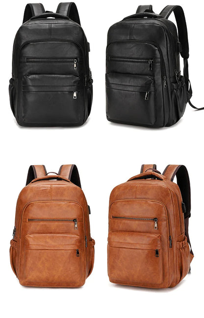 High-Quality USB Charging Backpack for Men – PU Leather Laptop Backpack for Teenagers & Boys, Large Schoolbag