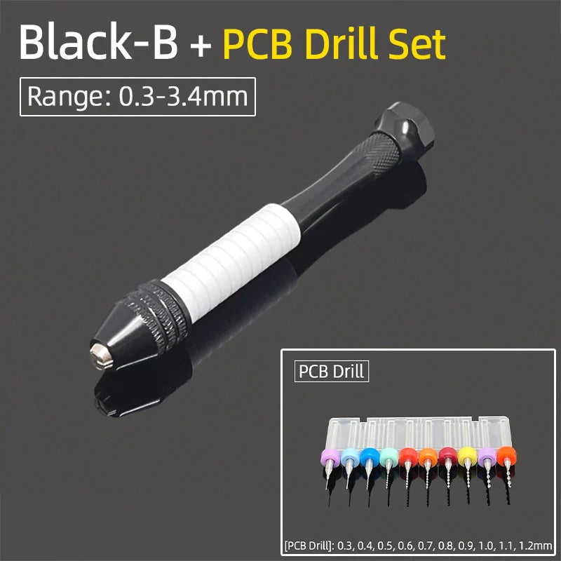 Mini Aluminum Hand Drill 0.3–3.4mm – Keyless Chuck Micro Rotary Tool with HSS Twist Drill Bit Set for Wood & DIY Crafts