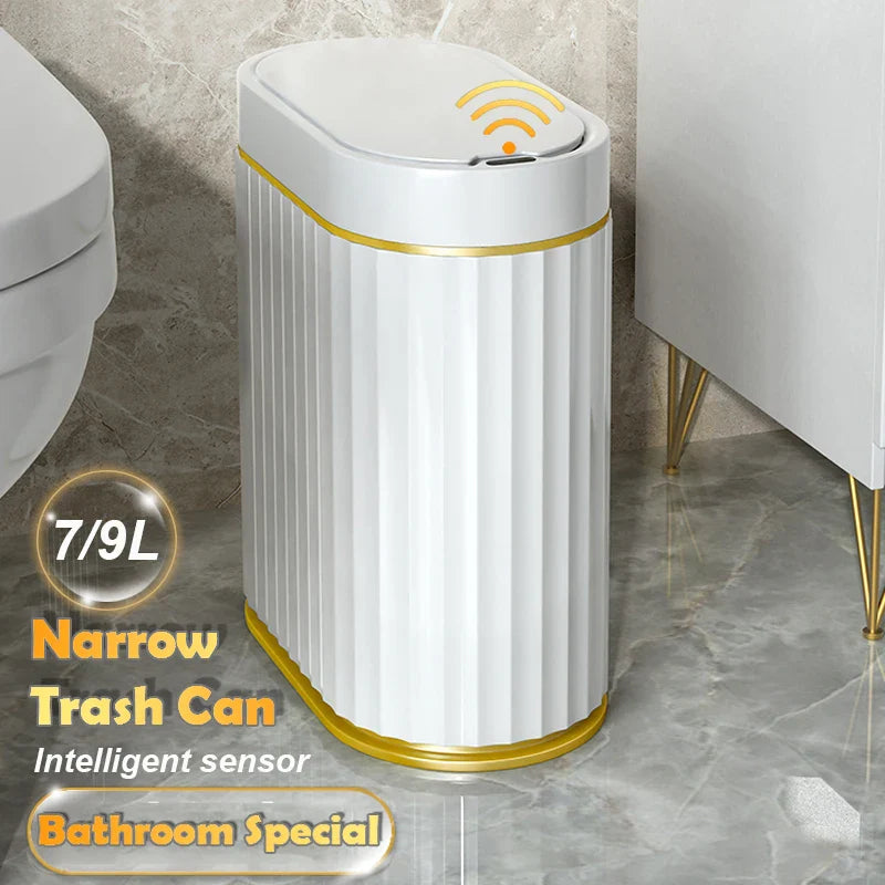 7/9L Automatic Sensor Trash Can – Smart Induction Garbage Bin with Roman Striped Design for Bathroom & Kitchen