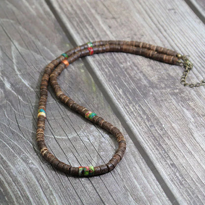 Noter Men’s Natural Coconut Beads Necklace – 19-Inch Handmade Wooden Choker for Casual Jewelry & Gifts