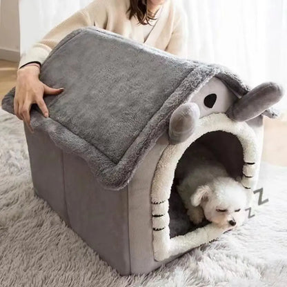 All Season Dog House Bed - Removable Washable Warm Pet Cave for Small Dogs and Cats