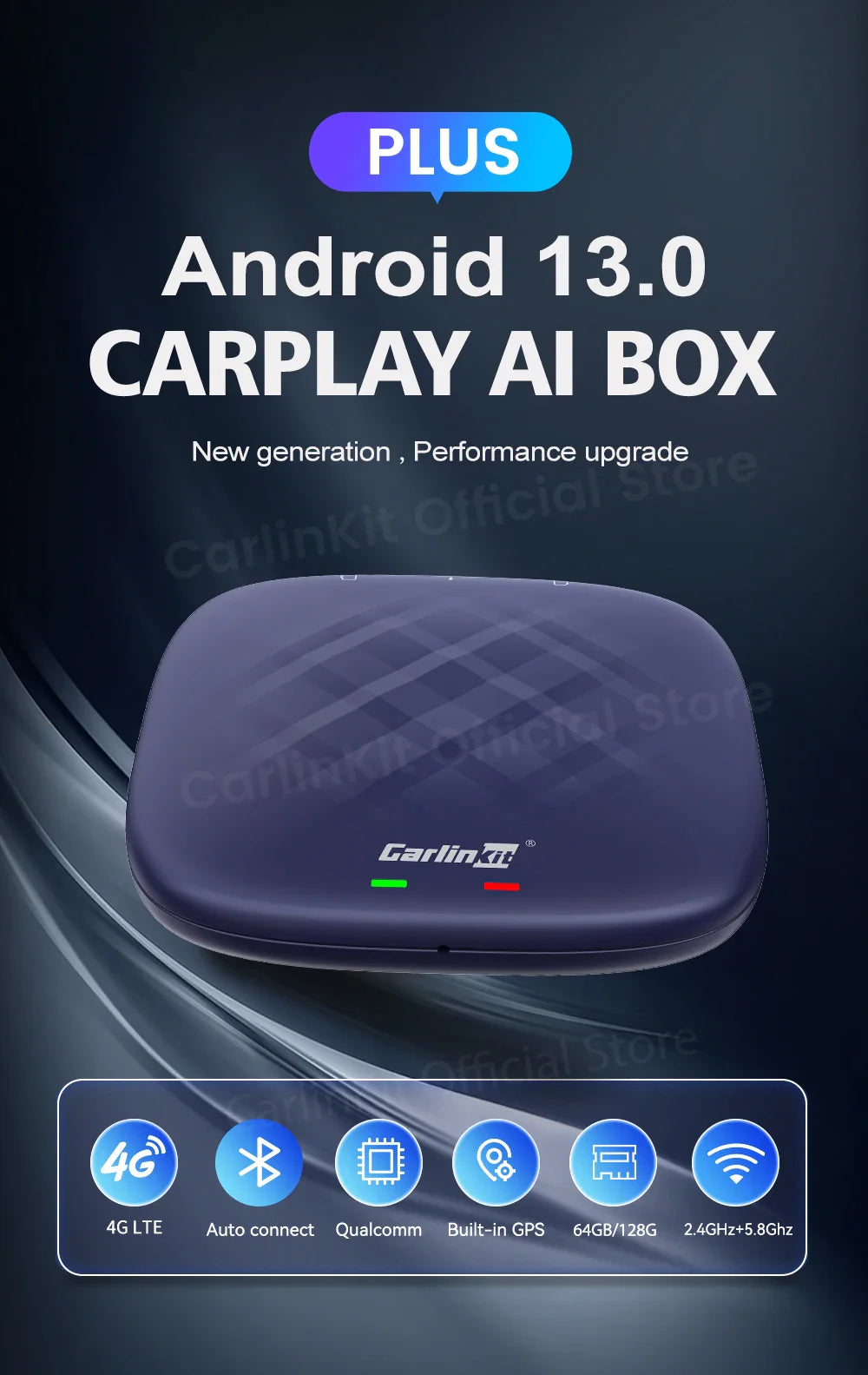 CarlinKit Android 13 AI TV Box – 8-Core Wireless CarPlay & Android Auto with Split Screen, 64G/128G for Netflix, YouTube, Play Store