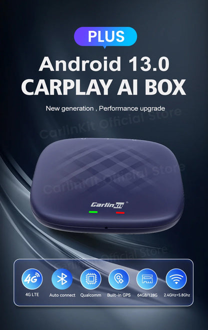 CarlinKit Android 13 AI TV Box – 8-Core Wireless CarPlay & Android Auto with Split Screen, 64G/128G for Netflix, YouTube, Play Store