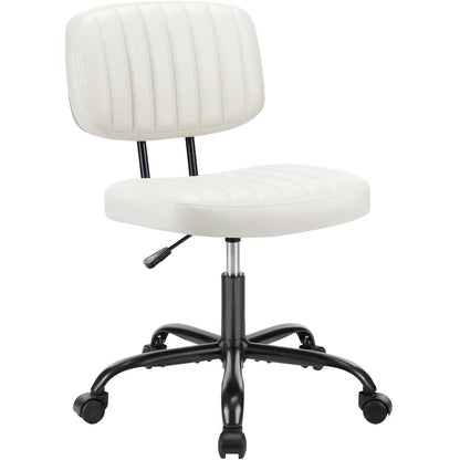Armless Office Desk Chair – Height Adjustable PU Leather with Lumbar Support & 360° Swivel Wheels