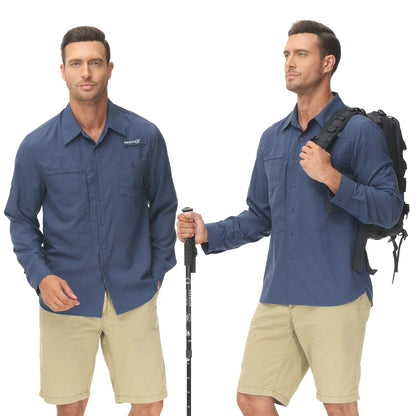 Men’s UPF 50+ Fishing Shirt - Lightweight Long Sleeve Tactical Button Down with Breathable Mesh Back