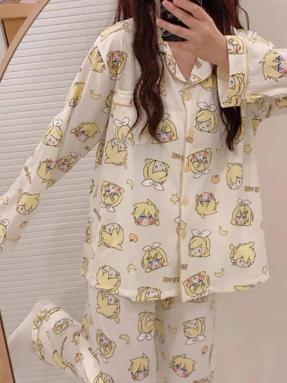 Kagamine Rin & Len Anime Pajamas — Long Sleeve Costume for Girls, 35-65Kg, Cosplay Sleepwear