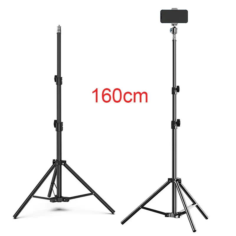 160cm Live Broadcast Tripod – Metal Camera Stand with Selfie Light, Phone Holder & Thermometer for Anchors