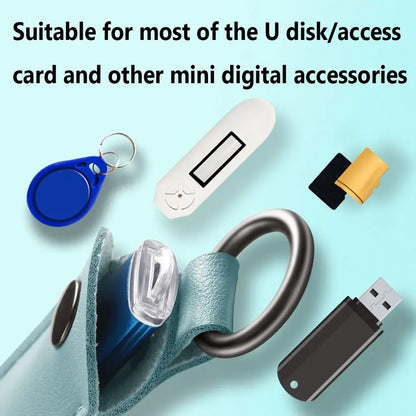 Leather USB Flash Drive Pouch — Protective Storage Case with Key Ring for U Disk, Memory Stick, and Digital Accessories