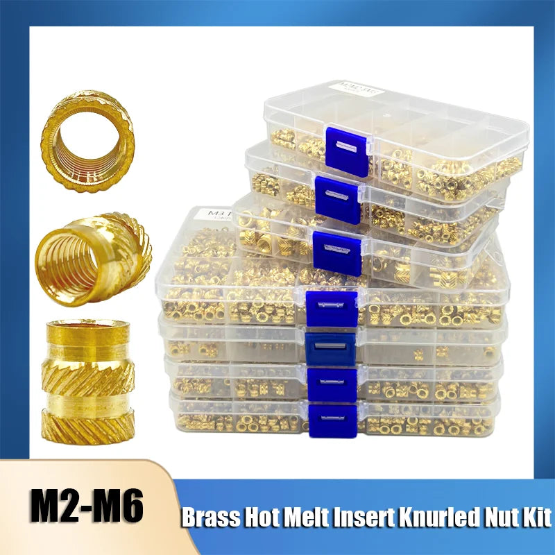 Brass Insert Nut Set M2–M6 – Knurled Hot Melt Threaded Copper Nuts for 3D Printing & Injection Molding
