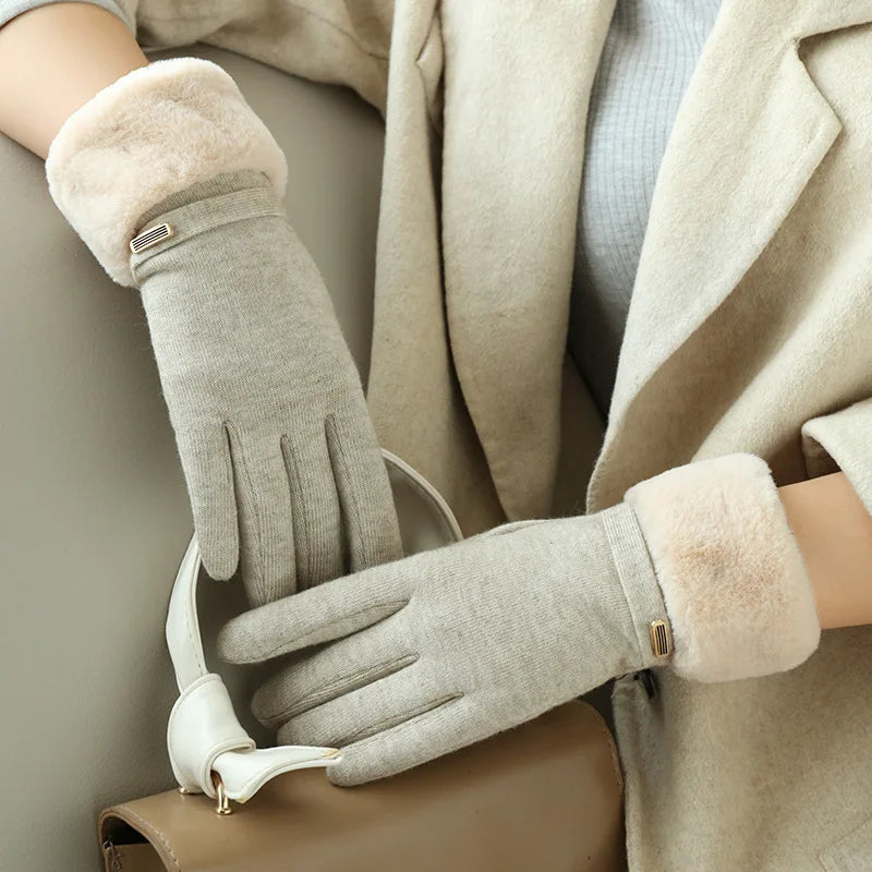Winter Women's Suede Gloves - Plush Velvet Touch Screen, Thick Warm Wrist Gloves for Driving and Cycling