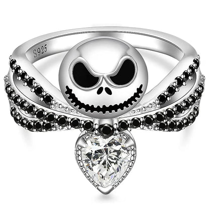 Disney Nightmare Before Christmas Jack Skellington Ring – Black Enamel Crystal Halloween Jewelry for Women