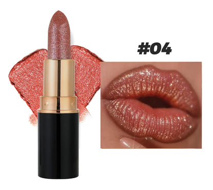 6 Colors Glitter Metallic Lipstick – Waterproof, Long-Lasting Diamond Pearlescent Lip Gloss for Moisturizing Sexy Lips